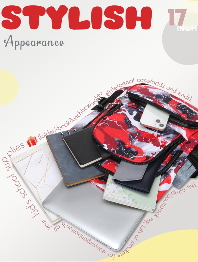 BLUEFAIRY Kids Backpack for Boys and Girls Elementary Primary Middle School Bags Back to School Bookbags Mochila Escolares para NiÃƒÂ±as 17 Inch Aged 8-10 Camo Red - Image 5